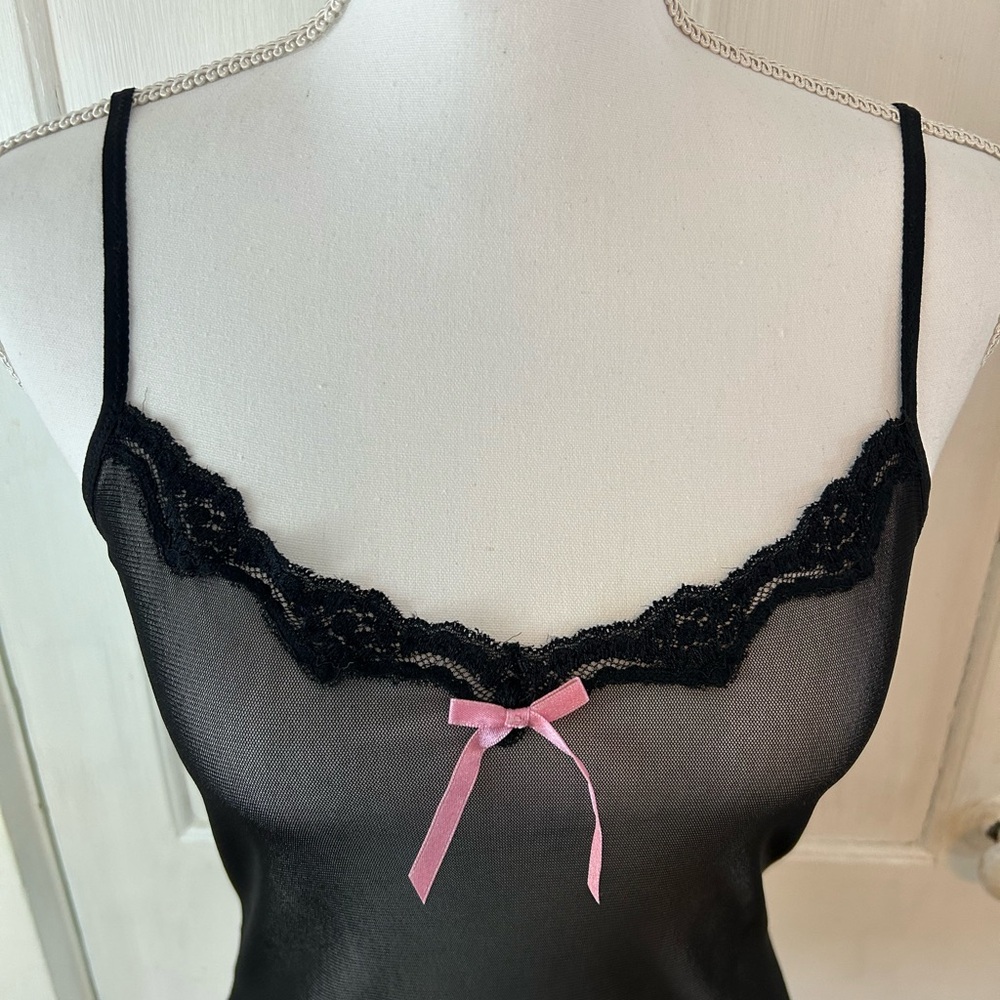 Early 2000’s Candie’s Black Mesh Chemise with Lace Trim and a Pink Bow size S - Picture 5 of 10